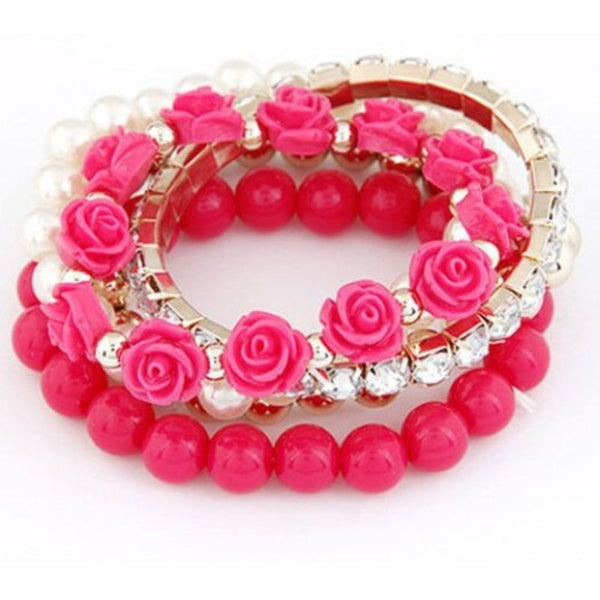 5Pcs Faux Pearl Floral Bracelets Color Assorted