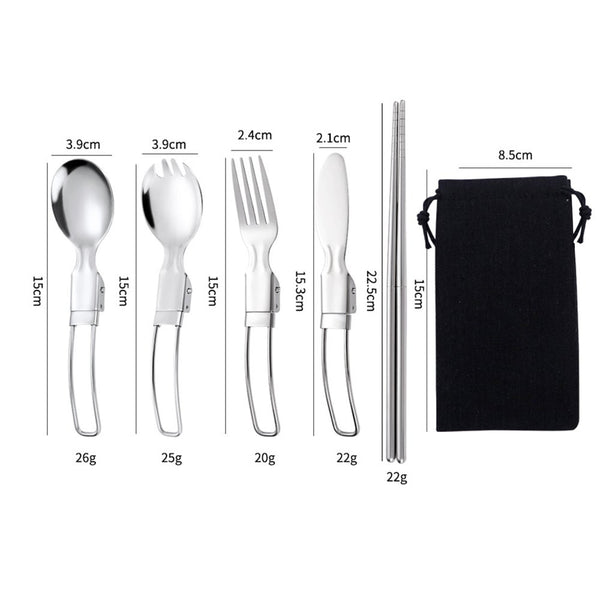 5 Pieces Folding Cutlery Set Foldable Stainless Steel Utensil With Storage Bags Outdoor Tableware