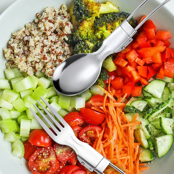 5 Pieces Folding Cutlery Set Foldable Stainless Steel Utensil With Storage Bags Outdoor Tableware