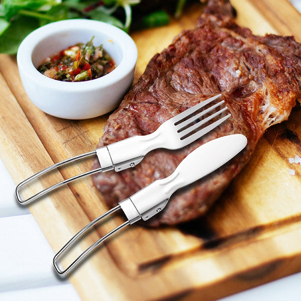 5 Pieces Folding Cutlery Set Foldable Stainless Steel Utensil With Storage Bags Outdoor Tableware