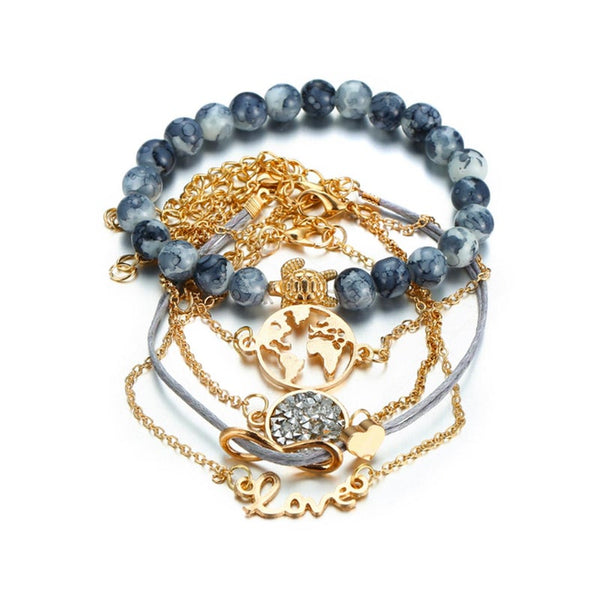 Veile Studios 5Pcs Map Tortoise Bead Chain Loving Eight Character Bracelet Suite Charms & Charm Bracelets