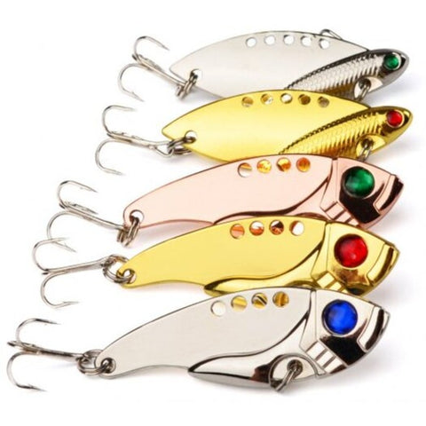 5Pcs Metal Vib Lures Vibration Spinner Spoon Sequins Fishing Baits Multi