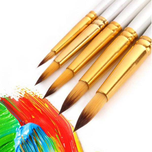 5Pcs/Pack Nylon Watercolor Gouache Acrylic Painting Brush Pointed Round Tip Pen