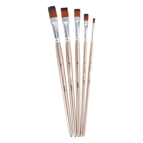5Pcs Paint Brush Flat Tip Set Nylon Hair Artist Watercolor Acrylic Painting Artists Brushes