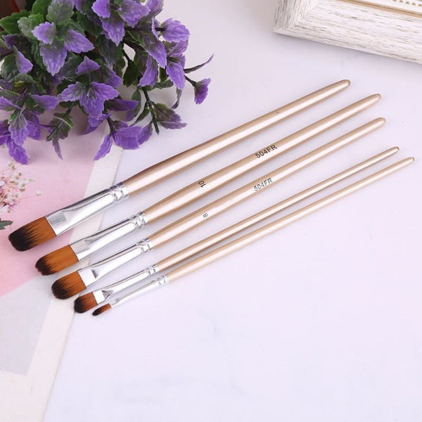 5Pcs Paint Brush Flat Tip Set Nylon Hair Artist Watercolor Acrylic Painting Artists Brushes