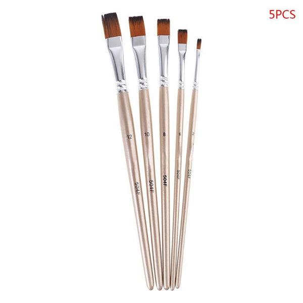 5Pcs Paint Brush Flat Tip Set Nylon Hair Artist Watercolor Acrylic Painting Artists Brushes
