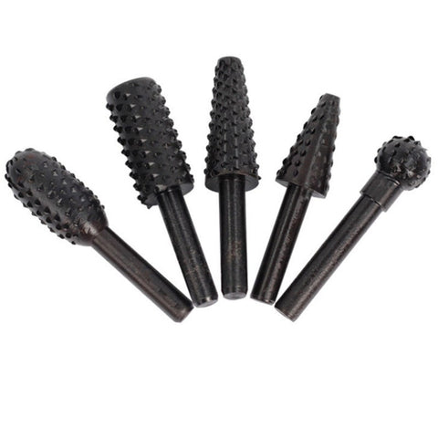 5Pcs Rotary Burr Set 1 / 4 Inch 6Mm Shank Drill Bits Rasp File Woodworking Cutter Chisel Shaped Rotating Embossed Grinding Head