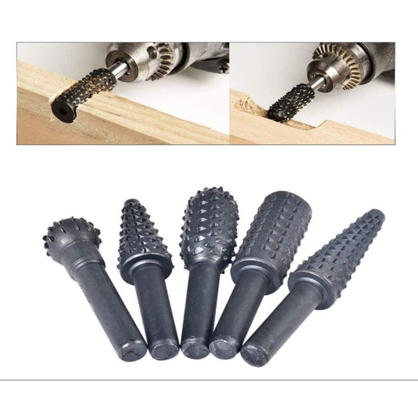5Pcs Rotary Burr Set 1 / 4 Inch 6Mm Shank Drill Bits Rasp File Woodworking Cutter Chisel Shaped Rotating Embossed Grinding Head