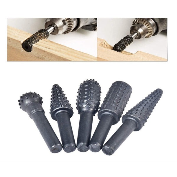 5Pcs Rotary Burr Set 1 / 4 Inch 6Mm Shank Rasp File Woodworking Cutter Chisel Shaped Rotating Embossed Grinding Head Drill Bits