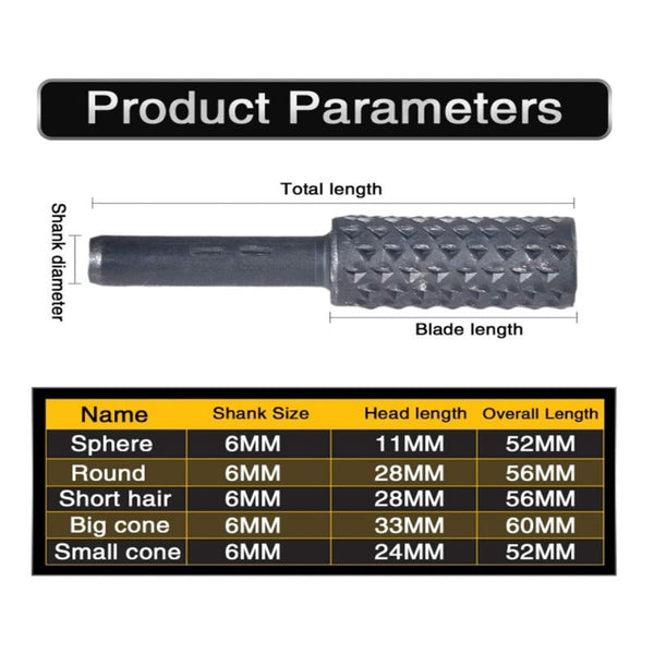 5Pcs Rotary Burr Set 1 / 4 Inch 6Mm Shank Rasp File Woodworking Cutter Chisel Shaped Rotating Embossed Grinding Head Drill Bits