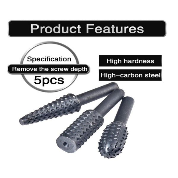5Pcs Rotary Burr Set 1 / 4 Inch 6Mm Shank Rasp File Woodworking Cutter Chisel Shaped Rotating Embossed Grinding Head Drill Bits