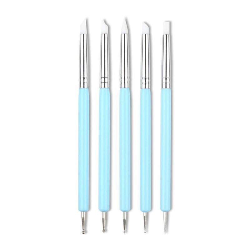5Pcsset Double Ended Dotting Tools Set Nail Art Embossing Pottery Craft Silicone Brushes Clay Nail Art Tools