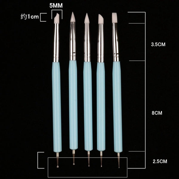 5Pcsset Double Ended Dotting Tools Set Nail Art Embossing Pottery Craft Silicone Brushes Clay Nail Art Tools