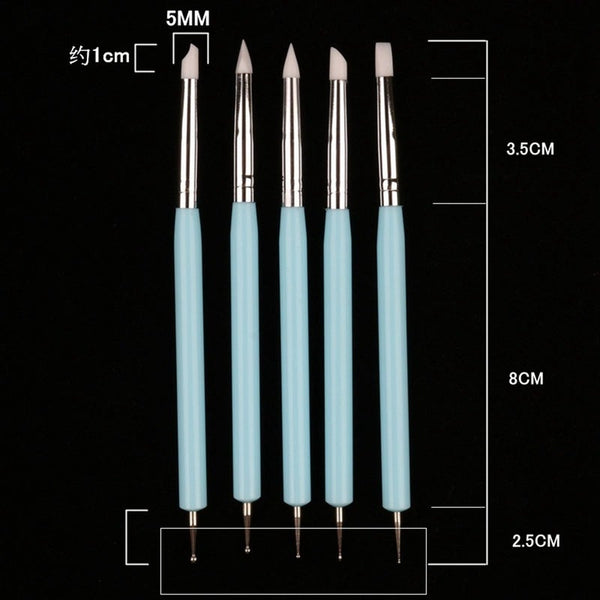5Pcsset Double Ended Dotting Tools Set Nail Art Embossing Pottery Craft Silicone Brushes Clay