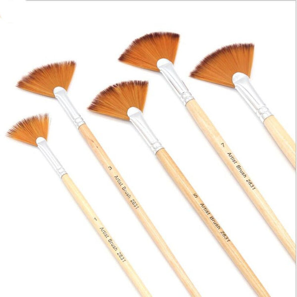 5Pcs/Set Fan Shape Gouache Painting Pen Nylon Hair Brush Drawing Supplies Beige Artists Brushes