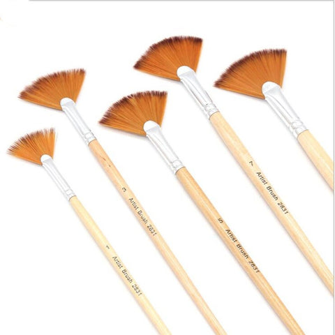 5Pcs/Set Fan Shape Gouache Painting Pen Nylon Hair Brush Drawing Supplies Beige Artists Brushes