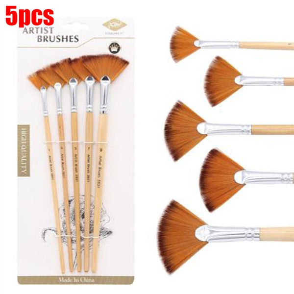 5Pcs/Set Fan Shape Gouache Painting Pen Nylon Hair Brush Drawing Supplies Beige Artists Brushes