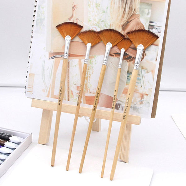 5Pcs/Set Fan Shape Gouache Painting Pen Nylon Hair Brush Drawing Supplies Beige Artists Brushes