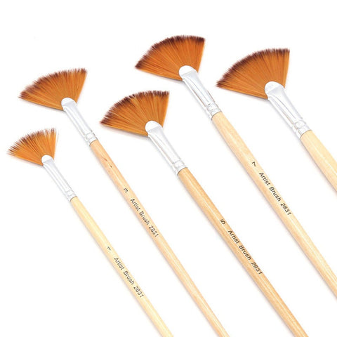 5Pcs/Set Fan Shaped Nylon Hair Gouache Watercolor Paint Brush Art Supplies Artists Brushes