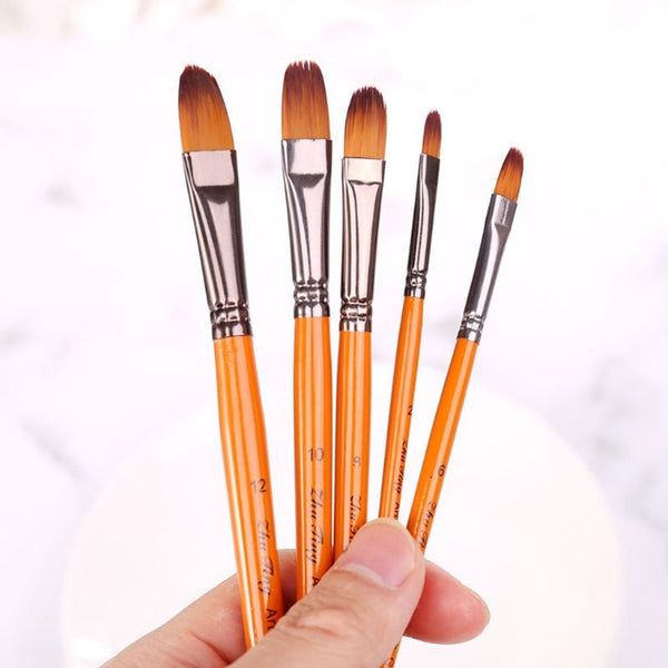 5Pcs/Set Filbert Paint Brushes Fine Nylon Hair Watercolor Gouache Paintbrushes Artists Brushes