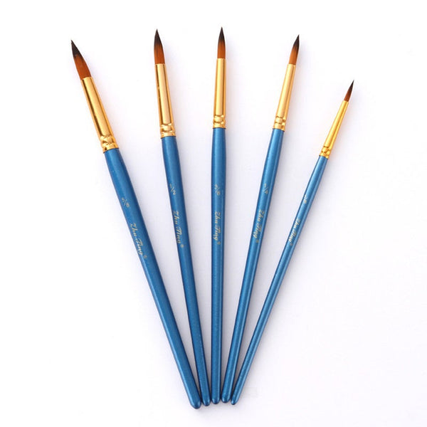 5Pcs/Set Nylon Hair Wooden Handle Watercolor Paint Brush Oil Different Sizes