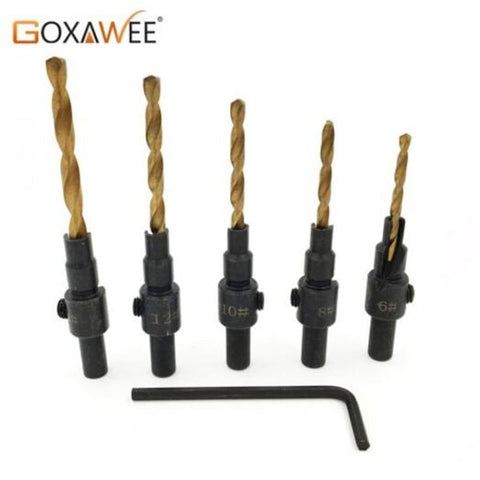 5Pcs Tapered Drill Countersink Bit Wood Pilot Hole Hex Shank Woodworking Countersunk Head Drilling
