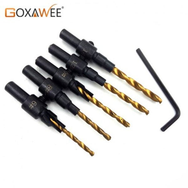 5Pcs Tapered Drill Countersink Bit Wood Pilot Hole Hex Shank Woodworking Countersunk Head Drilling