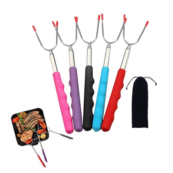 5 Pieces Telescopic Stainless Steel Barbecue Forks Retractable Bbq Roasting Sticks Barbecue Tools