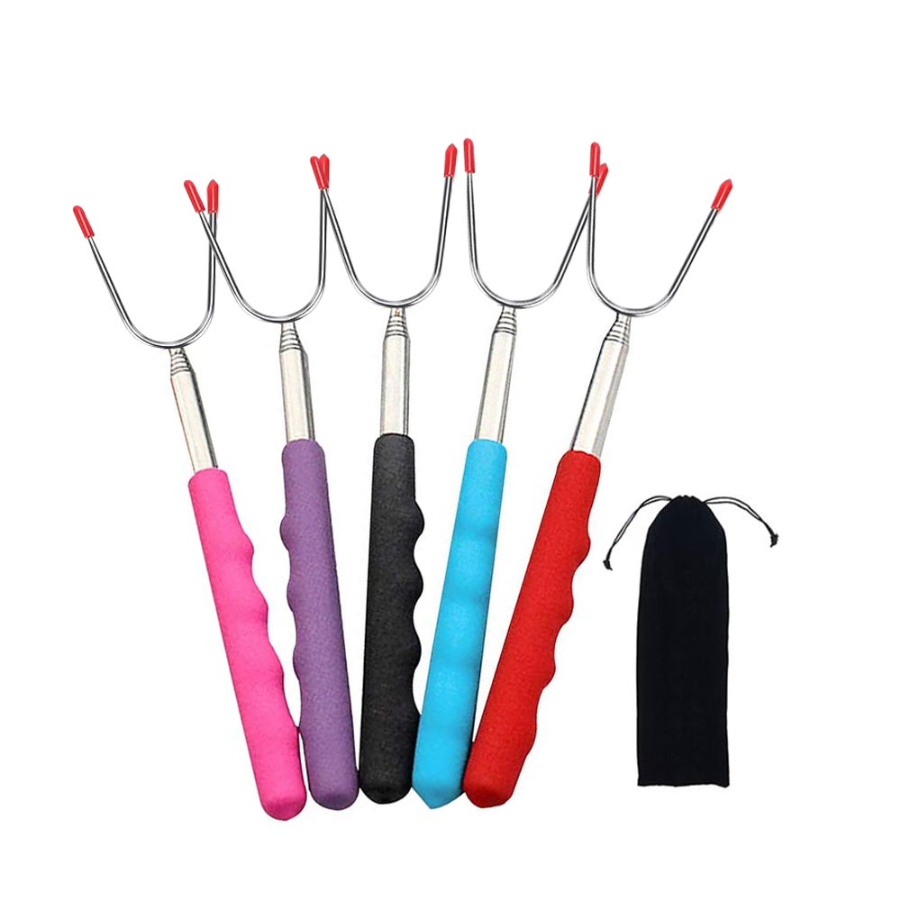 5 Pieces Telescopic Stainless Steel Barbecue Forks Retractable Bbq Roasting Sticks Barbecue Tools