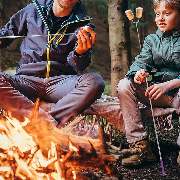 5 Pieces Telescopic Stainless Steel Barbecue Forks Retractable Bbq Roasting Sticks Barbecue Tools