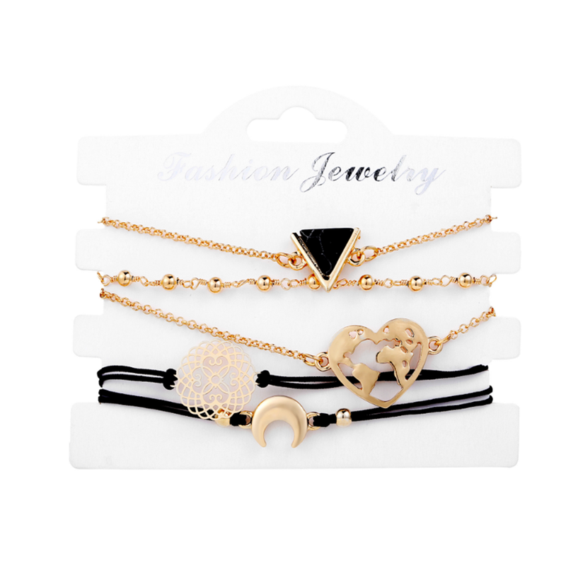 Veile Studios 5Pcs Triangular Love Map Bracelet And Footchain Jewelry Bracelets