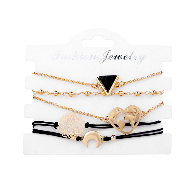 Veile Studios 5Pcs Triangular Love Map Bracelet And Footchain Jewelry Bracelets