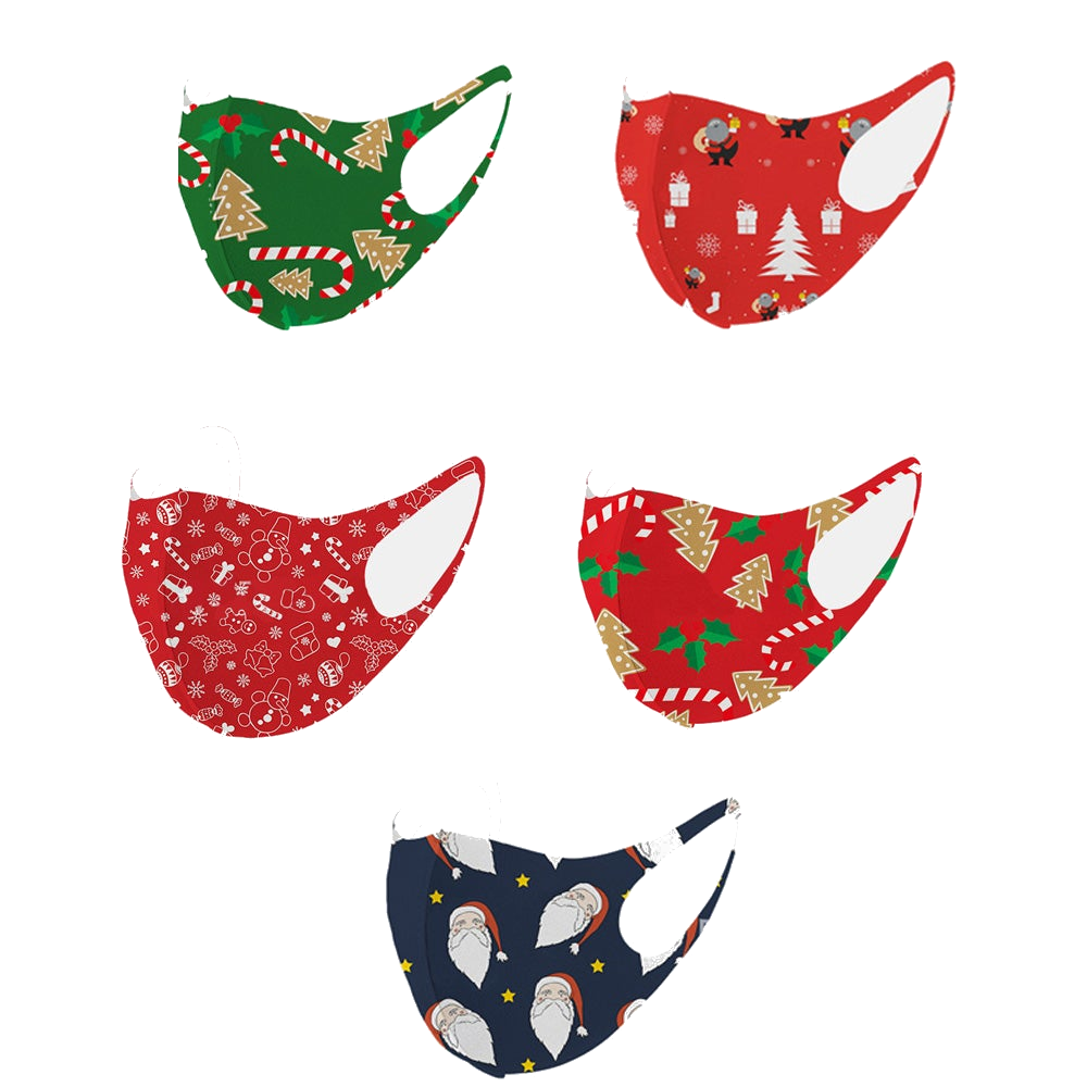 5 Pieces 10 Christmas Face For Adult Kid Reusable Earloop Masks