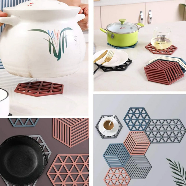 5Pcs Hexagonal Heat Resistant Silicone Mat Drink Coaster Non Slip Pot Table Kitchen Accessories