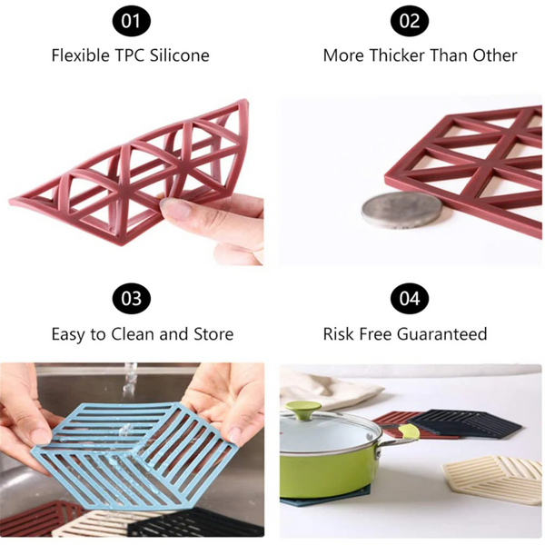 5Pcs Hexagonal Heat Resistant Silicone Mat Drink Coaster Non Slip Pot Table Kitchen Accessories