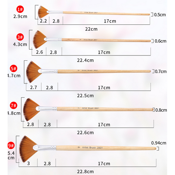 5Pcs/Set Fan Shape Gouache Painting Pen Nylon Hair Brush Drawing Supplies Beige Artists Brushes