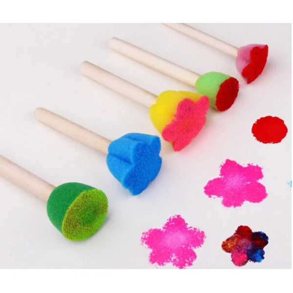 5Pcs/Set Diy Wooden Sponge Painting Brushes For Kids Drawing Tool Supplies