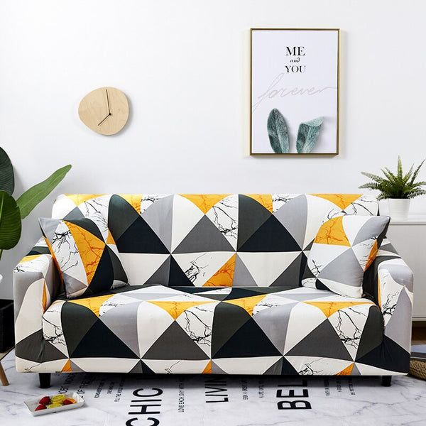 4 Seater Sofa Cover Yellow White Geometric Style Elastic Stretchable Slipcover Slipcovers