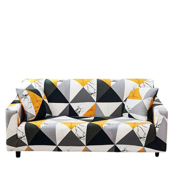 4 Seater Sofa Cover Yellow White Geometric Style Elastic Stretchable Slipcover Slipcovers