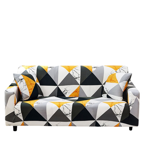 4 Seater Sofa Cover Yellow White Geometric Style Elastic Stretchable Slipcover Slipcovers