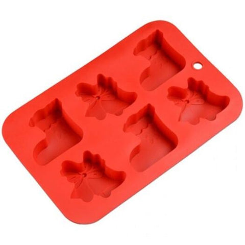 6 Even Christmas Cake Mold Silicone Diy Baking Tool Red