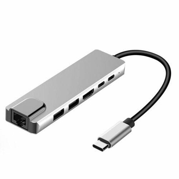 6 In 1 Usb C Hub Multi Port Adapter Type Dock With 4K Hdmi Rj45 Ethernet Lan Charge R60 Usb Cables Hubs & Adapters