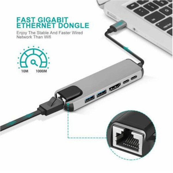 6 In 1 Usb C Hub Multi Port Adapter Type Dock With 4K Hdmi Rj45 Ethernet Lan Charge R60 Usb Cables Hubs & Adapters