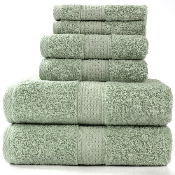 6 Piece Towel Sets Bath Face Hand Tea Green Towels & Washcloths
