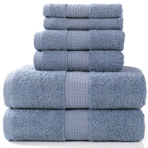 6 Piece Towel Sets Bath Face Hand Blue