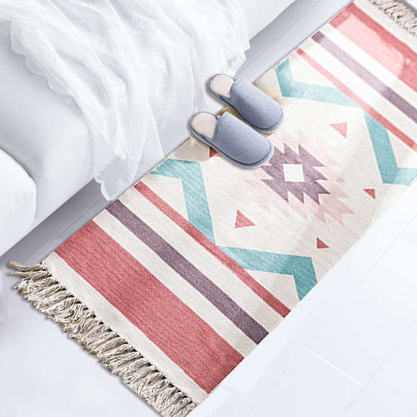 60 X 150Cm Retro Bohemian Carpet Hand Woven Cotton Linen Rug Bedside Geometric Floor Mat Living Room Bedroom Decor Ver Rugs