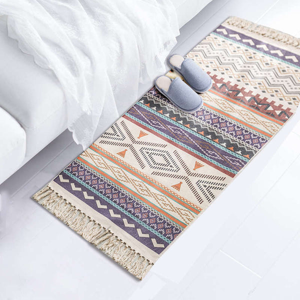 60 X 150Cm Retro Bohemian Carpet Hand Woven Cotton Linen Rug Bedside Geometric Floor Mat Living Room Bedroom Home Decor Ver