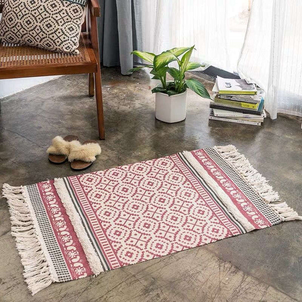 60 X 90Cm Retro Bohemian Hand Woven Cotton Linen Carpet Rug