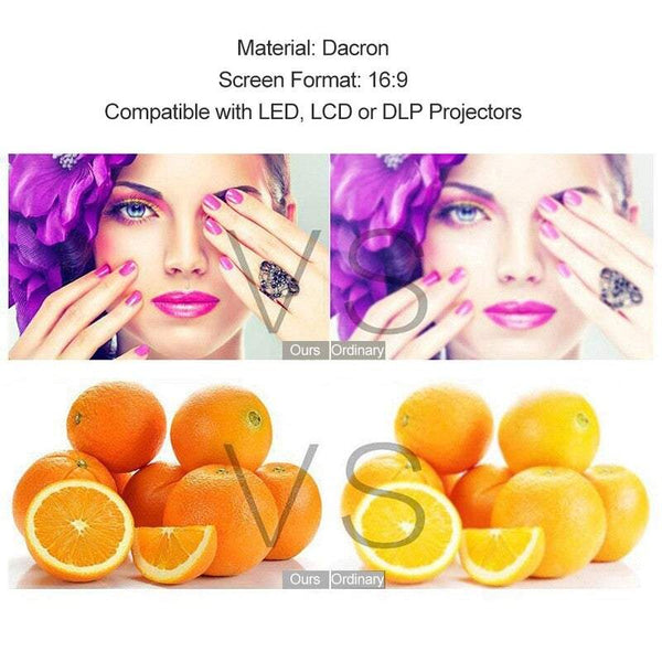 60 Hd 169 White Inch Diagonal Projection Foldable Theatre For Wall Indoors Outdoors Projector Screens