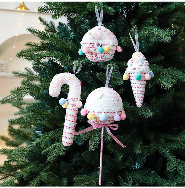 Saint Yuan New Christmas Macaron Foam Hanging Decor Ice Cream Candy Tree Decoration Home Window Display Ornament Seasonal Decorations